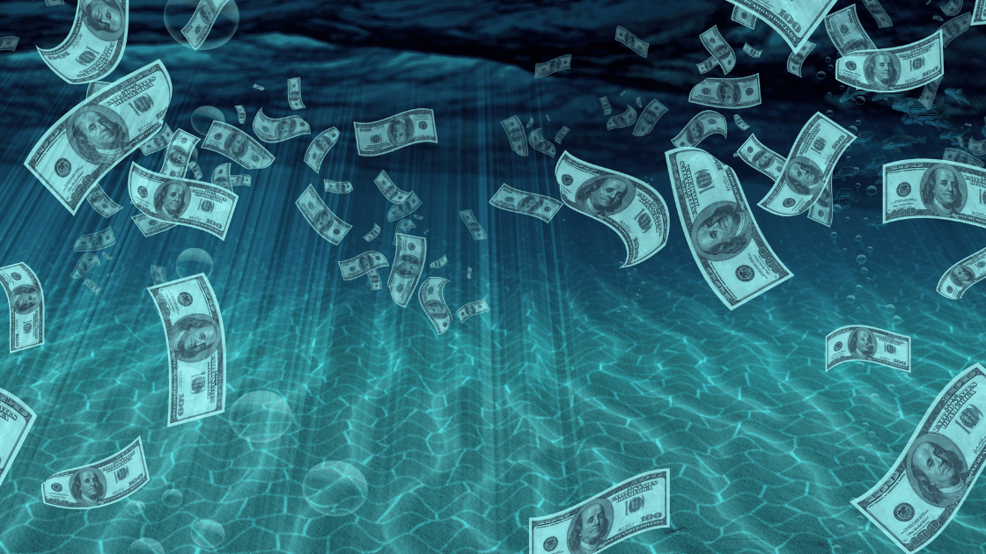 Money under water illustration