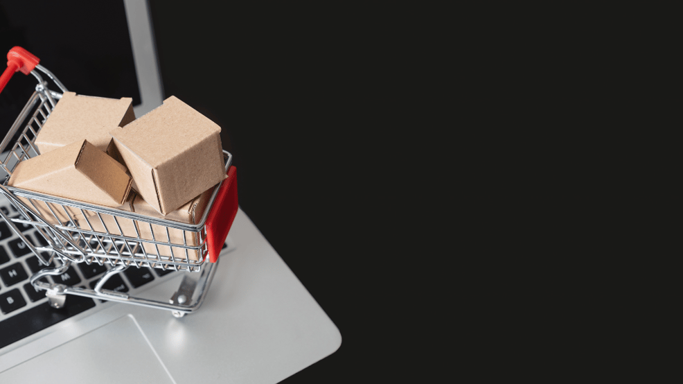E-Commerce, Shopping Trolley with Paper Boxes
